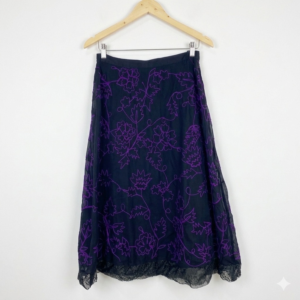 Vintage Marsh Landing Embroidered Skirt Black Purple Whimsigoth‎ Lace Midi M